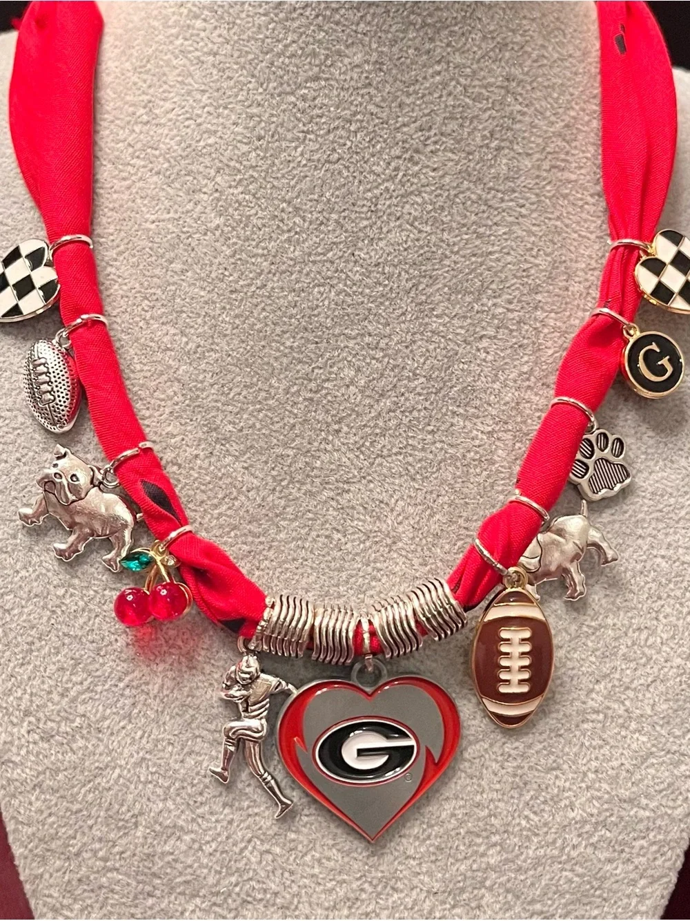 University of Georgia Red Bandana Charm Necklace, UGA, Georgia Bulldogs, Dawgs